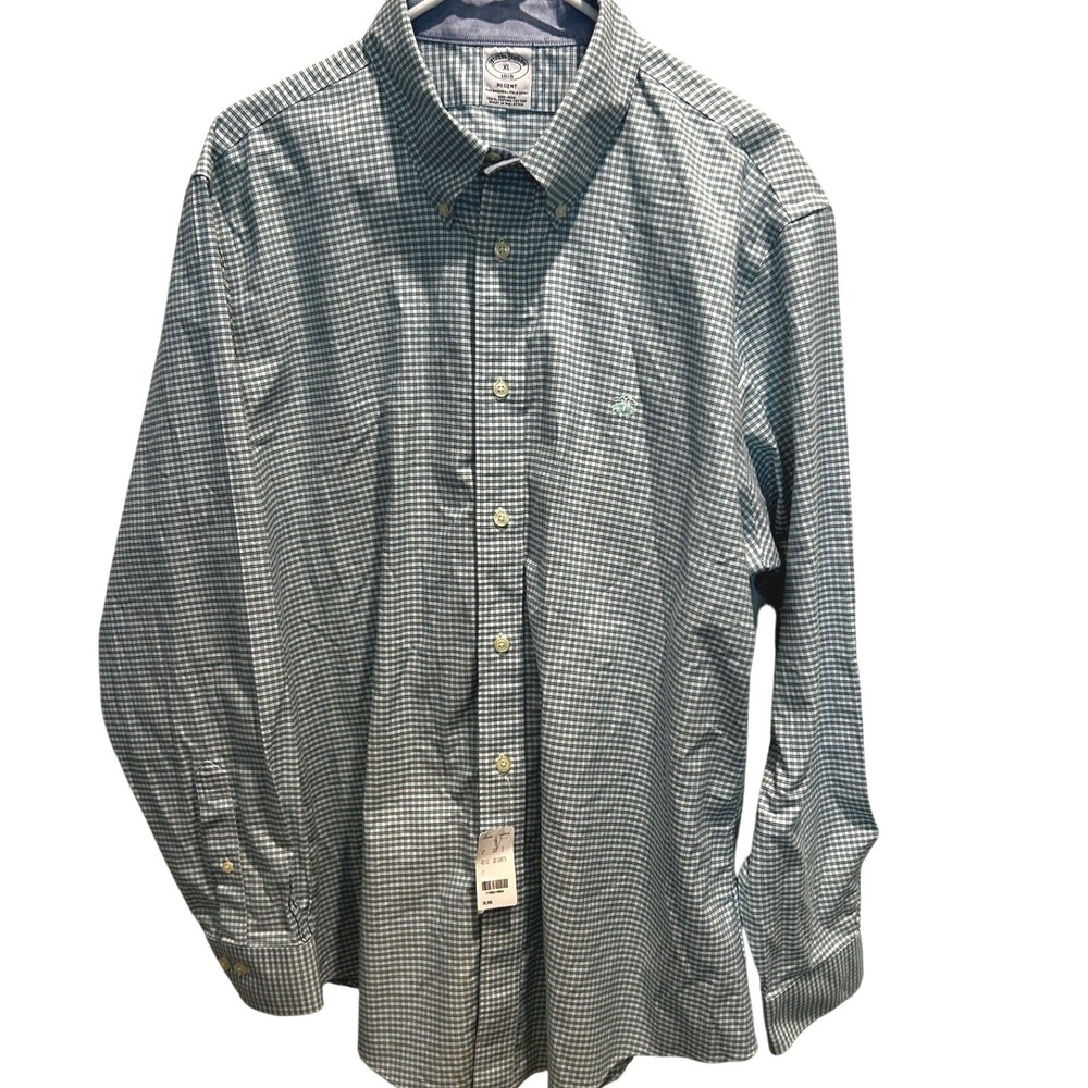 Brooks Brothers Dress Shirt XL Mens Blue Check Regent Fit Supima Cotton 1818 - Picture 2 of 7